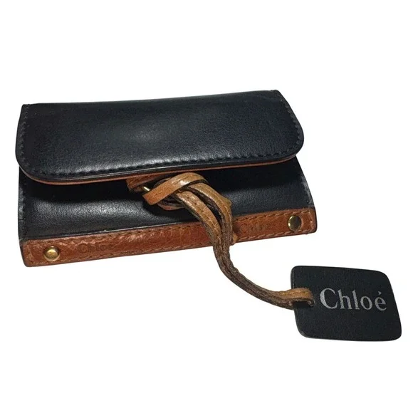 Chloe Black Brown Leather 6 Key Card Holder Snap Closure - Picture 13 of 13